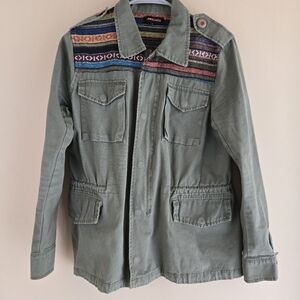 Nameless Green Utility Military Army Jacket Coat Zip Embroidered Tribal Small